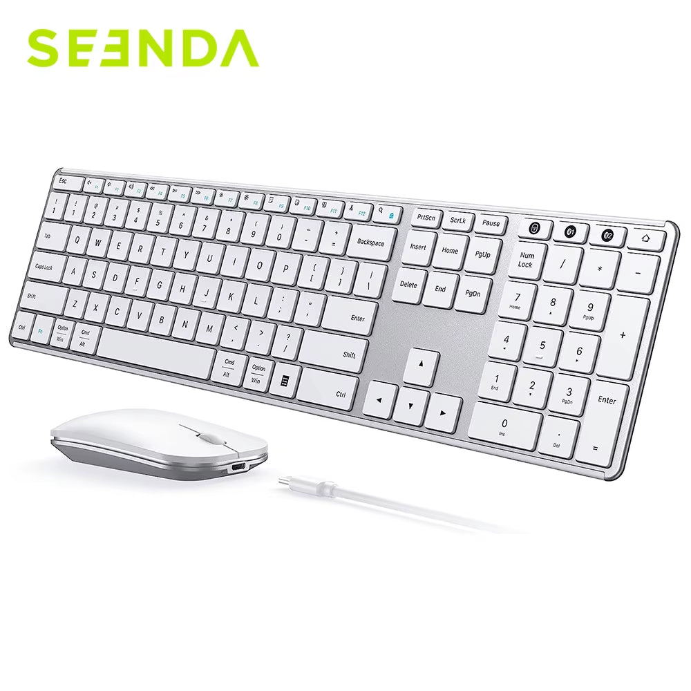 Wireless Bluetooth Keyboard and Mouse Combo Multi-Device Rechargeable Slim Keyboards and Mice for Win Macbook Pro Air