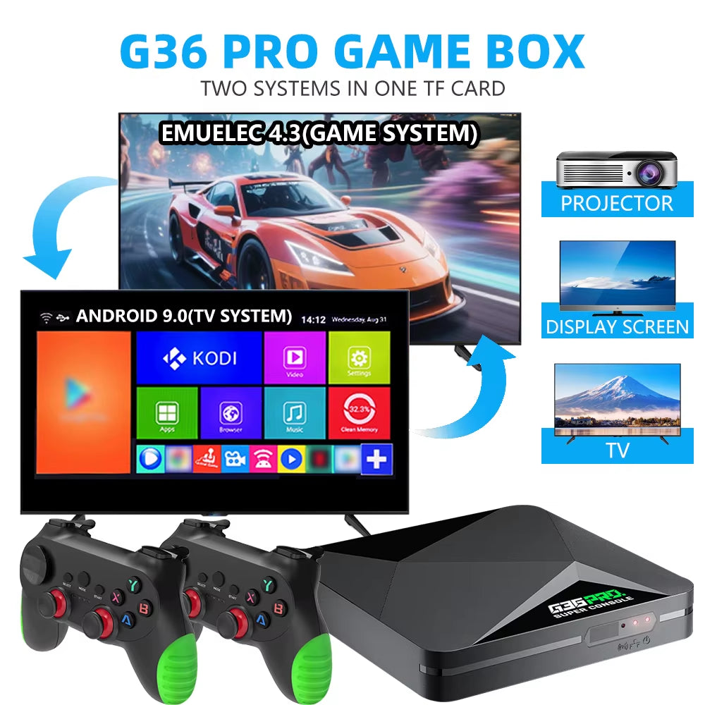 128G Super Game Box G36 Pro 4K Retro Video Game Console with 60000+ Retro Games for MAME/PS1/PSP/DC Upgrade Wireless Controller