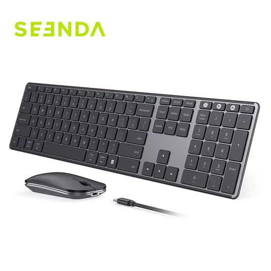 Wireless Bluetooth Keyboard and Mouse Combo Multi-Device Rechargeable Slim Keyboards and Mice for Win Macbook Pro Air