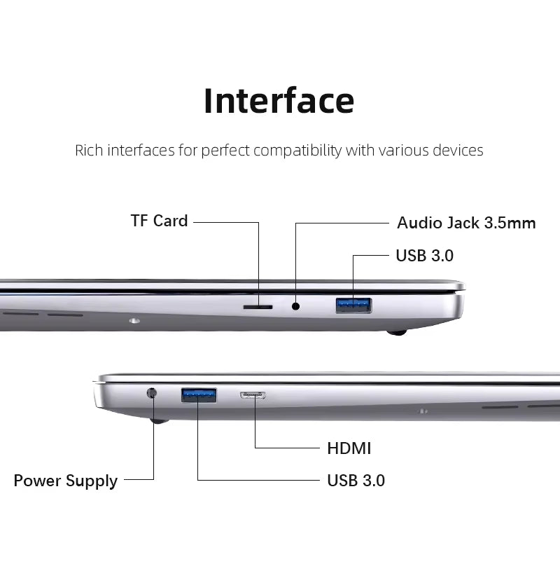 14.1Inch  Atom A3950 Laptop Computer Windows 11 Pro 2025 Notebook PC 12GB RAM 512GB 1TB SSD 1920*1080 Office Computer PC