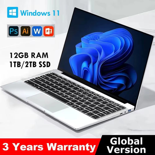 New Laptop Computer Windows 11 Pro  Atom A3950 2025 Notebook PC Gamer 12GB RAM 512GB 1TB SSD 1920*1080 Office Computer