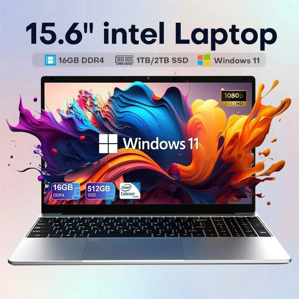 QMDZ 15.6" Laptop Computer  Celeron N5095 Notebook PC 16GB 32GB Ram 128GB-2TB SSD Office Study PC Windows 11 1080P Laptops