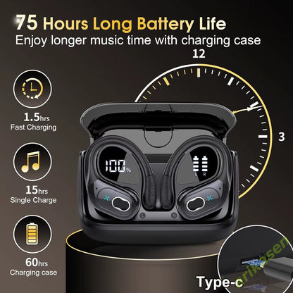 Bluetooth 5.3 Headphones 2024 Wireless Earbuds 75Hrs Sport Bluetooth Earphone with Noise Cancelling Mic IPX7 Waterproof Headsets