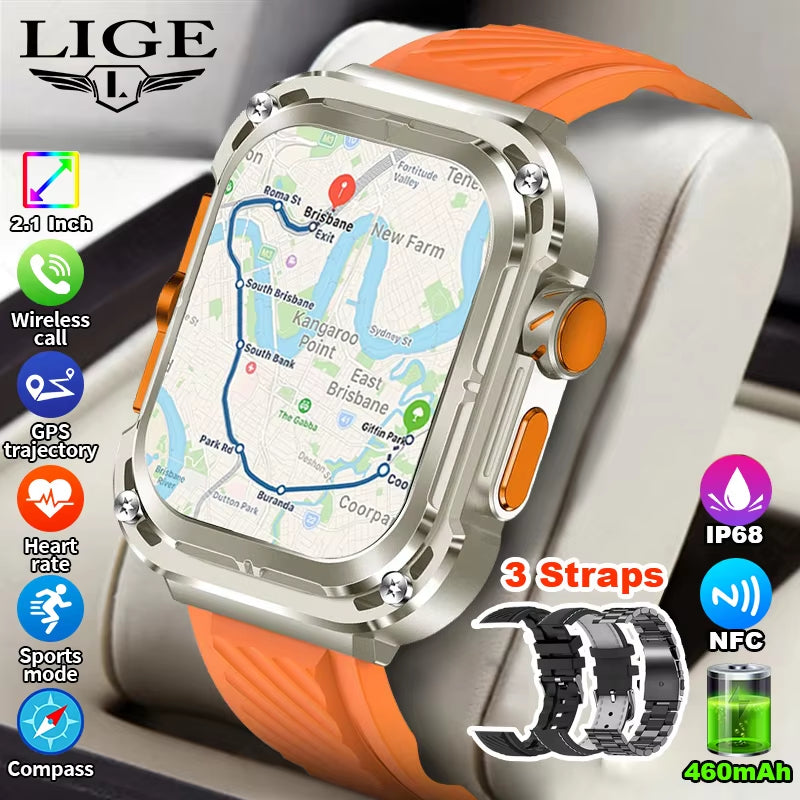 2025 New 2.1" Ultra HD NFC Voice Call Smart Watch Men Compass GPS Track 460Mah Battery Waterproof Watches for HUAWEI Xiaomi