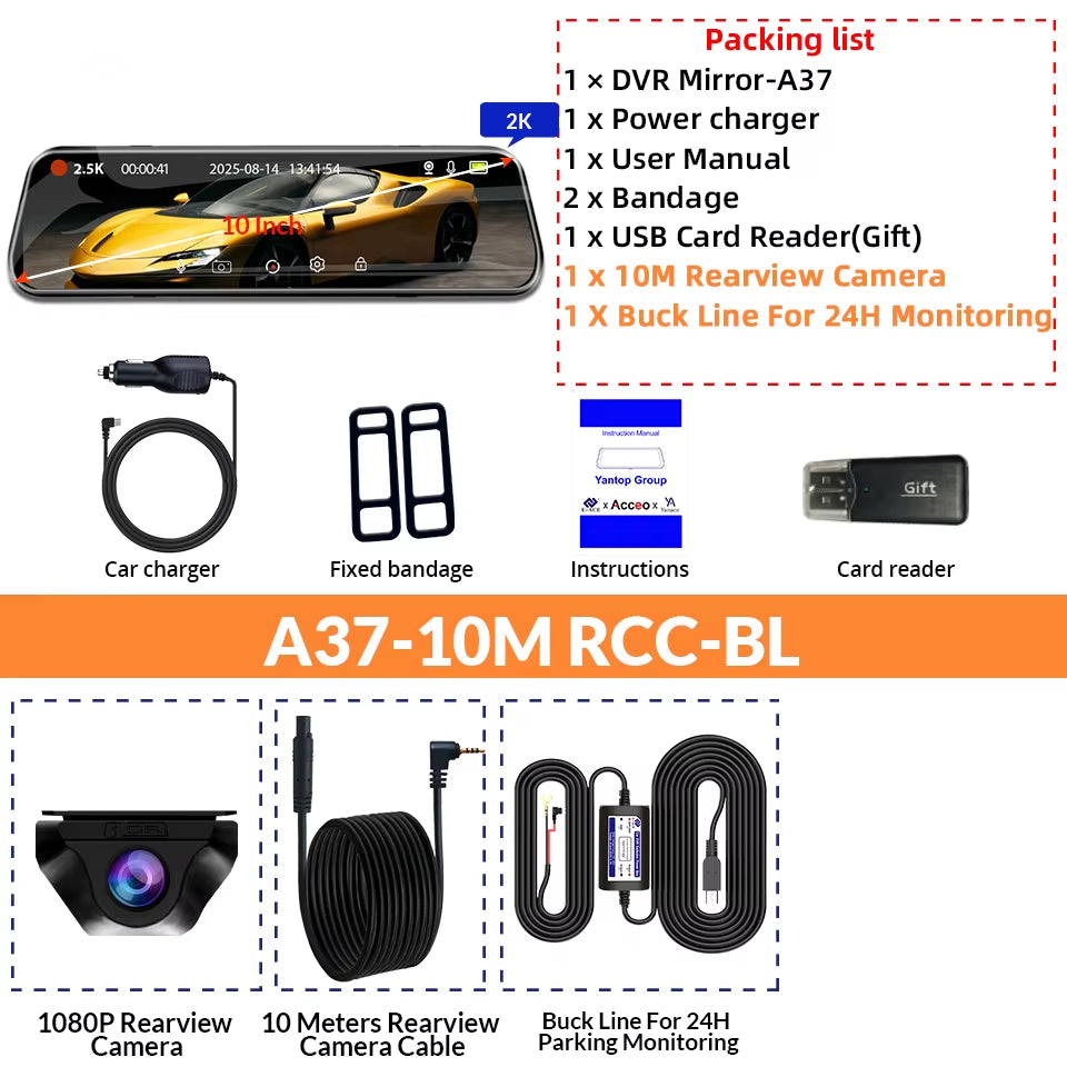 10" Dash Cam 2K Car Dvr Auto WIFI Mirror Stream Optioanl1080P Rearview Black Box Dashcam Camera Night Vision Drive Recorder