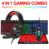 Esports Set 4 in 1 Kit Wired RGB Backlit Gaming Keyboard and Mouse Headset Combo,Rainbow LED Backlit Wired Keyboard for Gamer