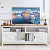 Redlife 65 Inch Tv Stand, White Farmhouse Tv Stand, Entertainment Center with Power Outlets for Tvs, Rustic Tv Stand with Storag