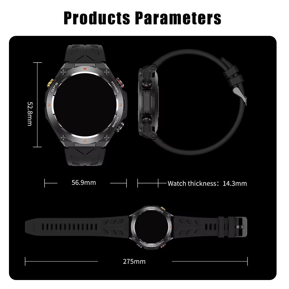 2025 Built-In GPS Smart Watch Bluetooth Call 1ATM Waterpro Military Sports Fitness Tracker Smartwatch for Men