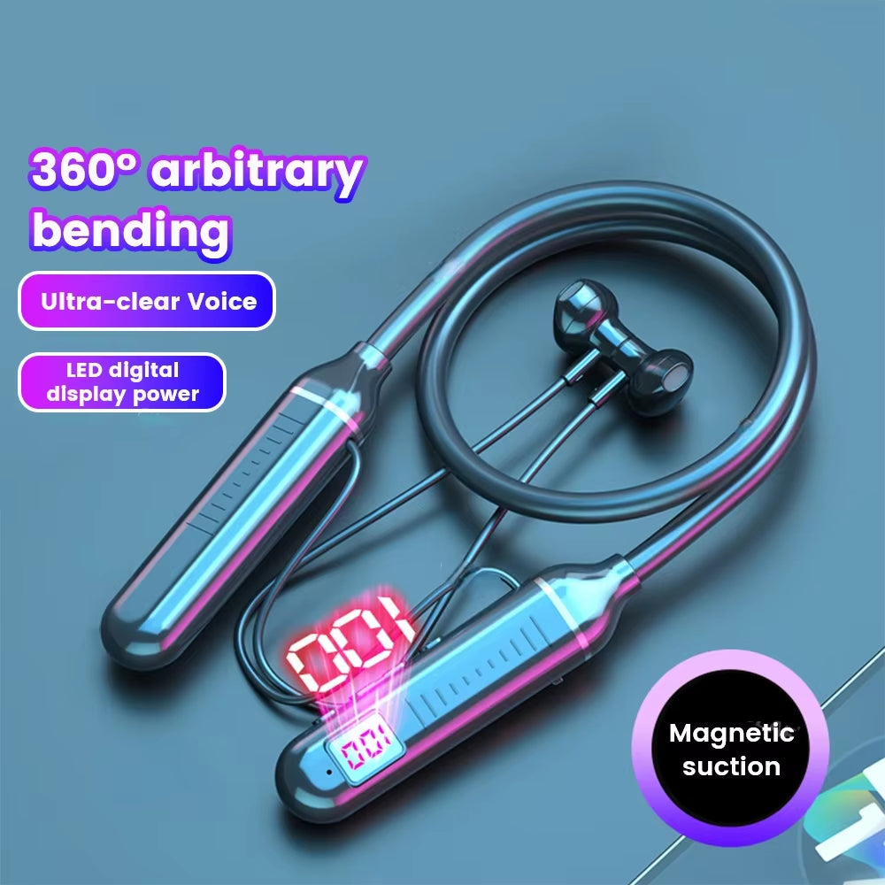 K58 Wireless Earphones Bluetooth 5.3 Neckband Headphones Gaming LED Display HIFI Headset Sports TWS Earbuds with Mic TF Card
