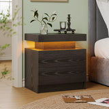 LED Nightstands with 2 Drawers, End Table with RGB LED Lights for Bedroom Living Room, White Bedside Table