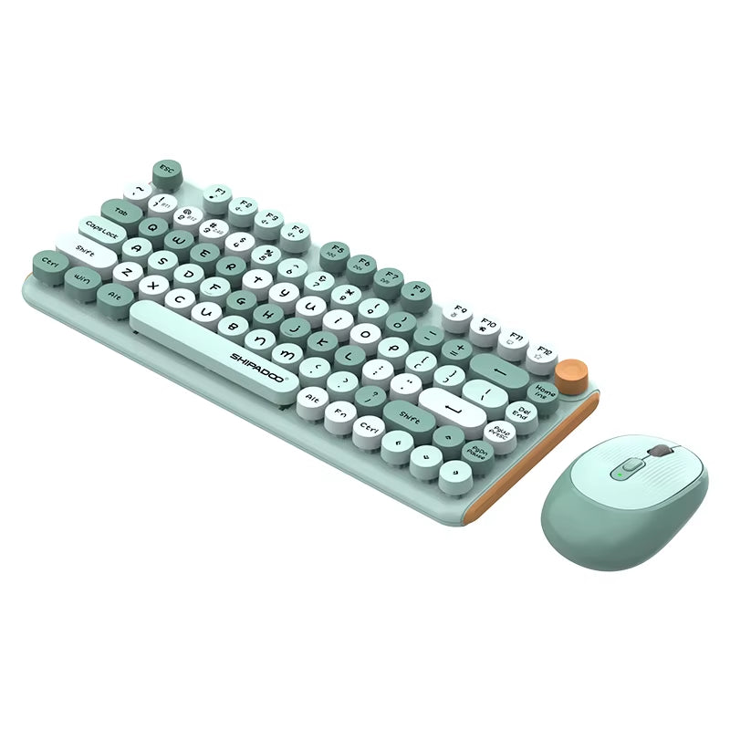 2.4G Wireless Keyboard&Mouse Combo Silent round Keycap Keyboard Bluetooth Rechargeable Computer Laptop 3 Steps 2400 DPI