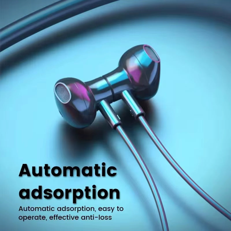 Wireless Earphones 5.3 Neckband Headphones Gaming LED Display Stereo Sports Headset Halter Waterproof Magnetic Earbuds