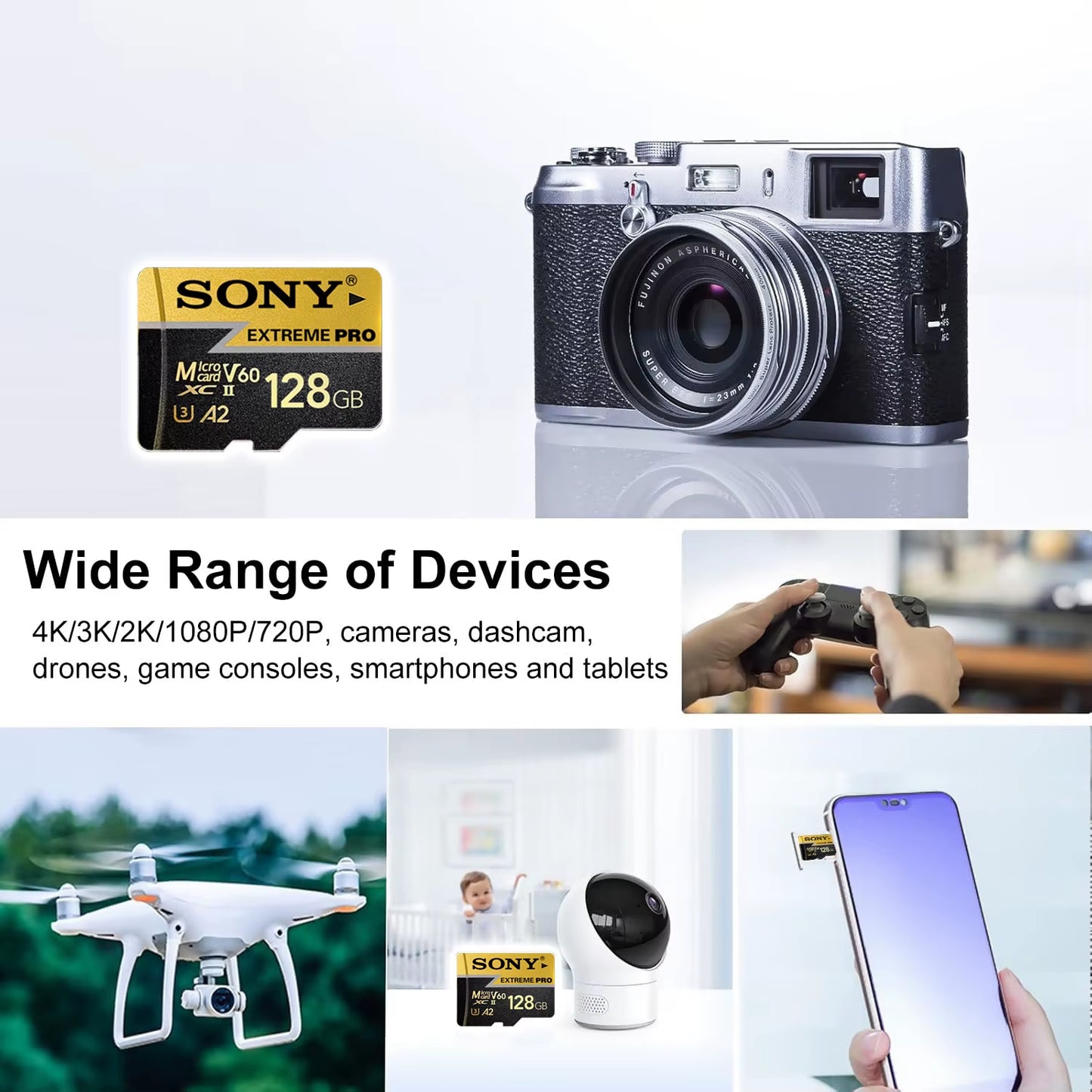 Extreme Pro Micro TF SD Card 128GB SD Memory Card High Speed 256GB 512GB 1TB A2 U3 Mini Flash Cards for Phone Camera PC