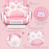 Cute Pink Gaming Chair with Cat Ears & Paw Lumbar Cushion, Ergonomic Reclining PC Chair for Girls with Footrest