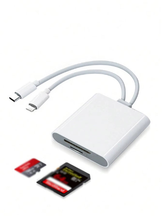 Dual-Card Dual-Wire Card Reader, Supports SD/TF Card Reader, Suitable for Apple Type-C Mobile Phones and Tablets