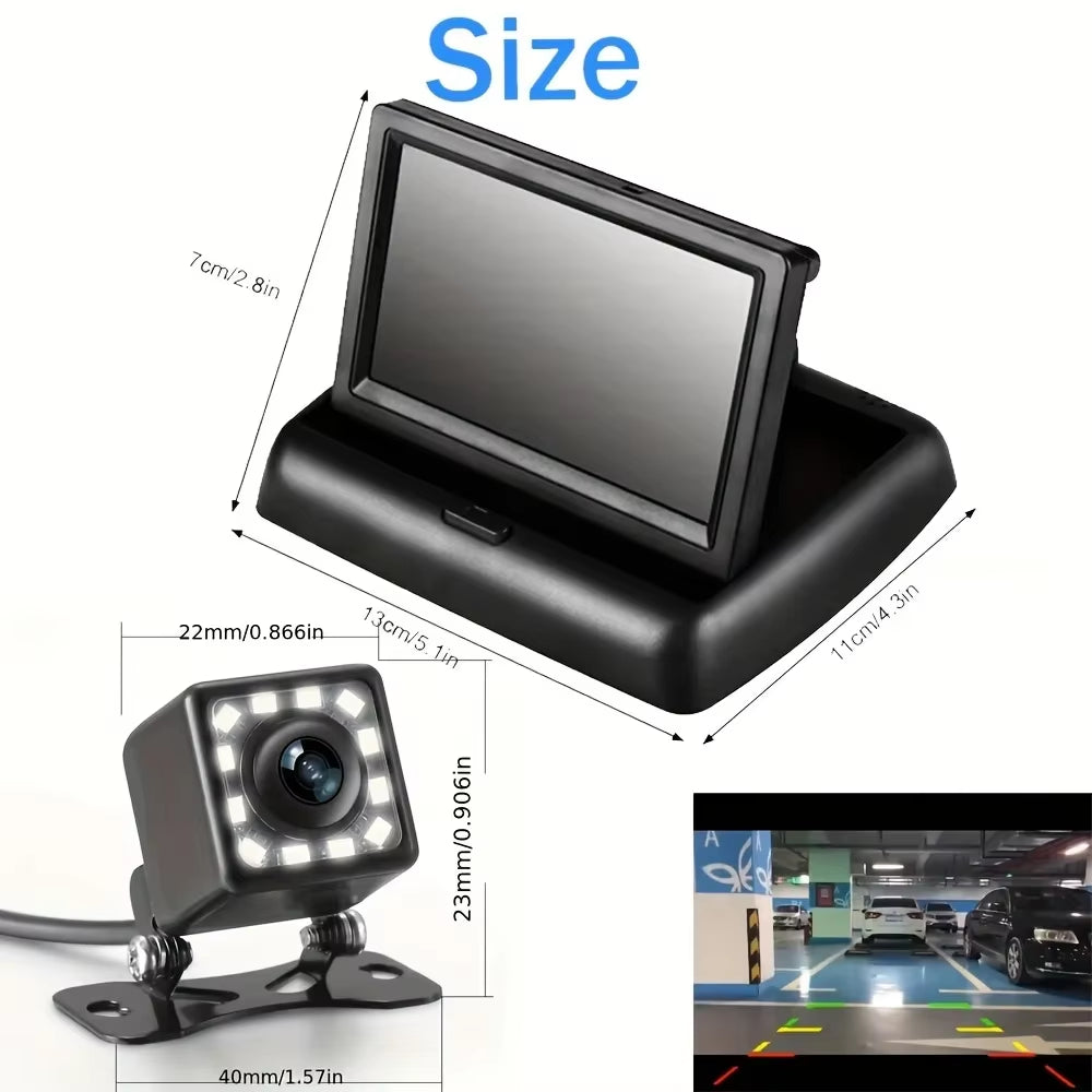 4.3 Inch Foldable Screen TFT LCD Vehicle Car Backup Monitor Camera Kit Rear View Reverse Parking System Night Vision Camera
