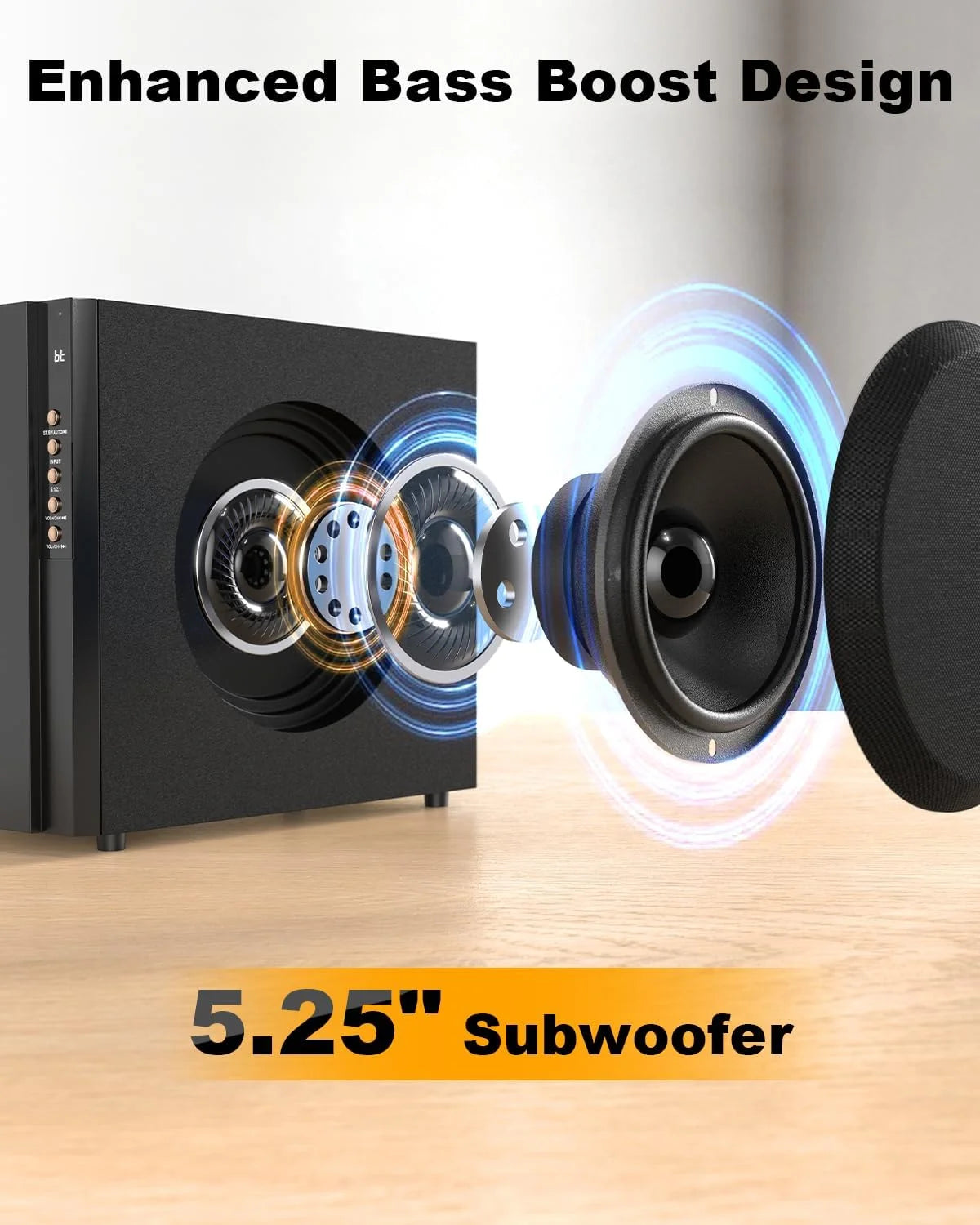 Home Theater Systems with 5.25 Inch Subwoofer, 5.1 Wired Satellite Surround Sound Speakers, 600 Watts Peak Power Deep Bass Audio Stereo System with FM Radio Bluetooth AUX DVD USB SD Input