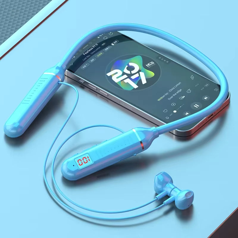 K58 Wireless Earphones Bluetooth 5.3 Neckband Headphones Gaming LED Display HIFI Headset Sports TWS Earbuds with Mic TF Card