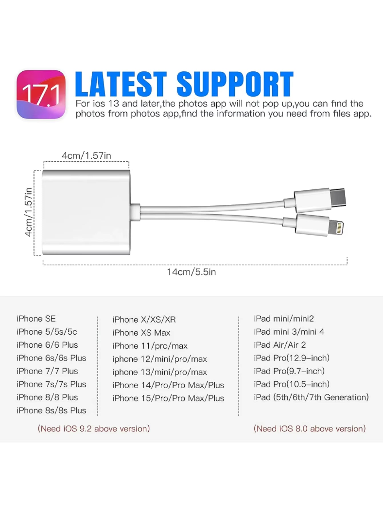 Dual-Card Dual-Wire Card Reader, Supports SD/TF Card Reader, Suitable for Apple Type-C Mobile Phones and Tablets