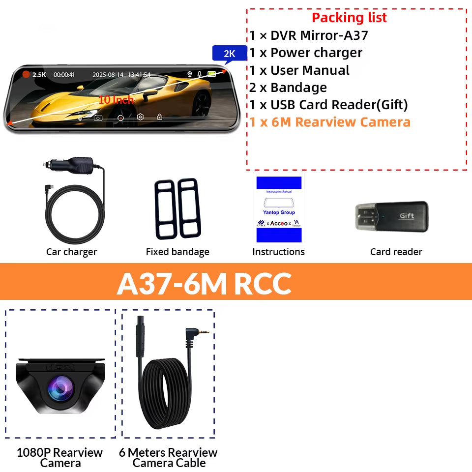 10" Dash Cam 2K Car Dvr Auto WIFI Mirror Stream Optioanl1080P Rearview Black Box Dashcam Camera Night Vision Drive Recorder