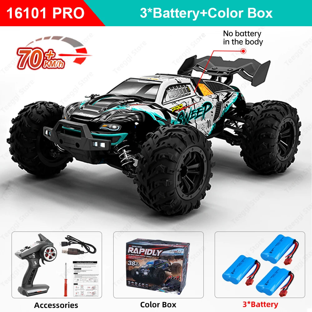 16101 /16102 PRO 1:16 High Speed RC Car with LED Light Drift 70KM/H 4WD RC Off-Road Car Monster Truck Toy for Kid Gifts