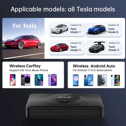 Wireless Carplay Android Auto for Tesla Model 3 Model X Y Model S Auto Connect Siri Voice Assistant Spotify Waze 5G BT