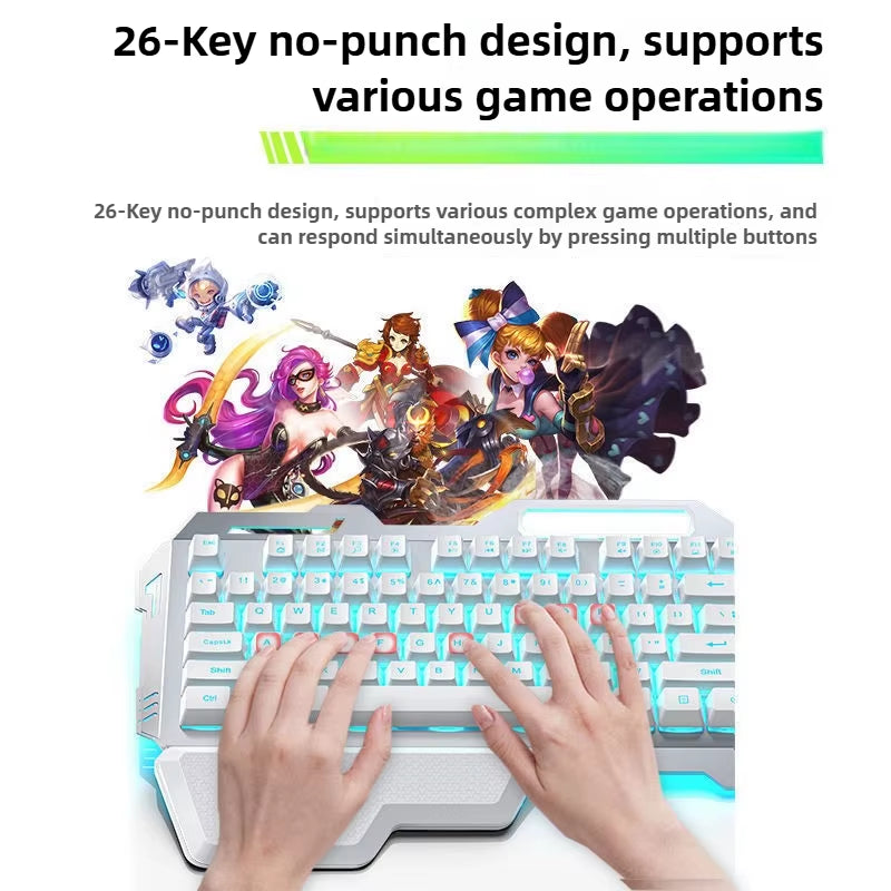 Gaming Wired Keyboard Mouse Combos Set Rainbow Glow Backlight 104 Keys Metal Panel Mechanical Feel Keyboard for Laptop Desktop