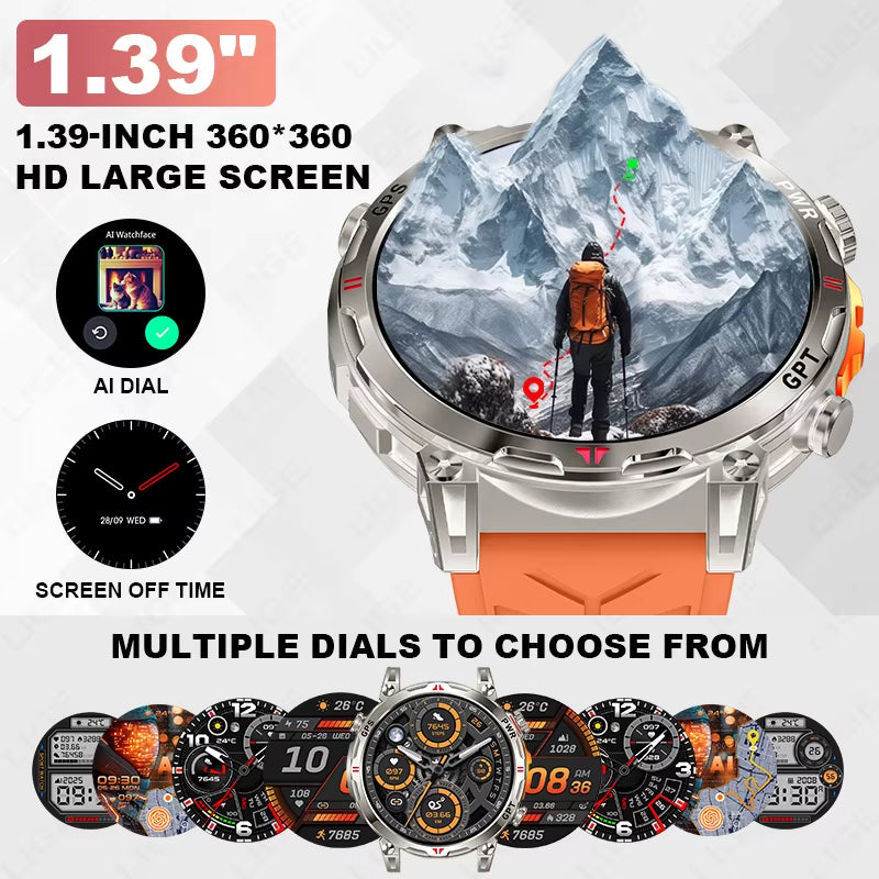 New 530Mah Large Battery GPS Smart Watch Men 1.39" HD Display Outdoor Compass Sports Fitness Bluetooth Call Men Smartwatch