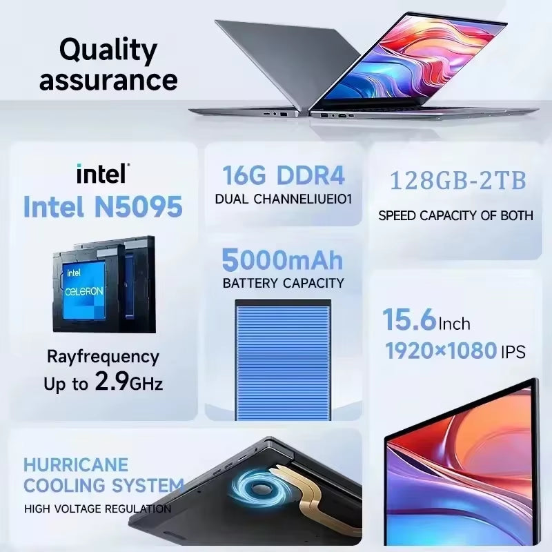 QMDZ 15.6" Laptop Computer  Celeron N5095 Notebook PC 16GB 32GB Ram 128GB-2TB SSD Office Study PC Windows 11 1080P Laptops
