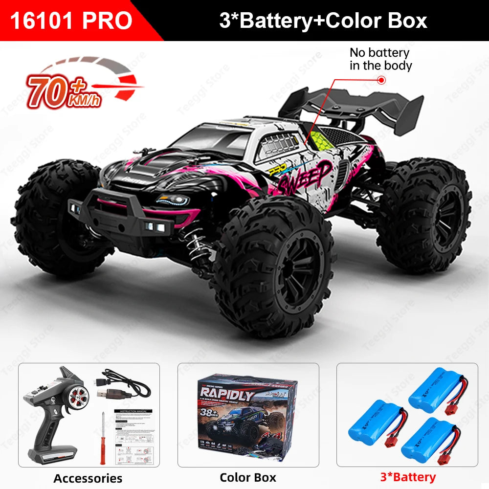16101 /16102 PRO 1:16 High Speed RC Car with LED Light Drift 70KM/H 4WD RC Off-Road Car Monster Truck Toy for Kid Gifts