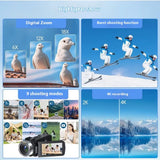 4K Video Camera Camcorder Ultra 80MP Digital Camera Vlogging Camera for Youtube 3.0" IPS 270° Screen IR Night Vision Handheld DV