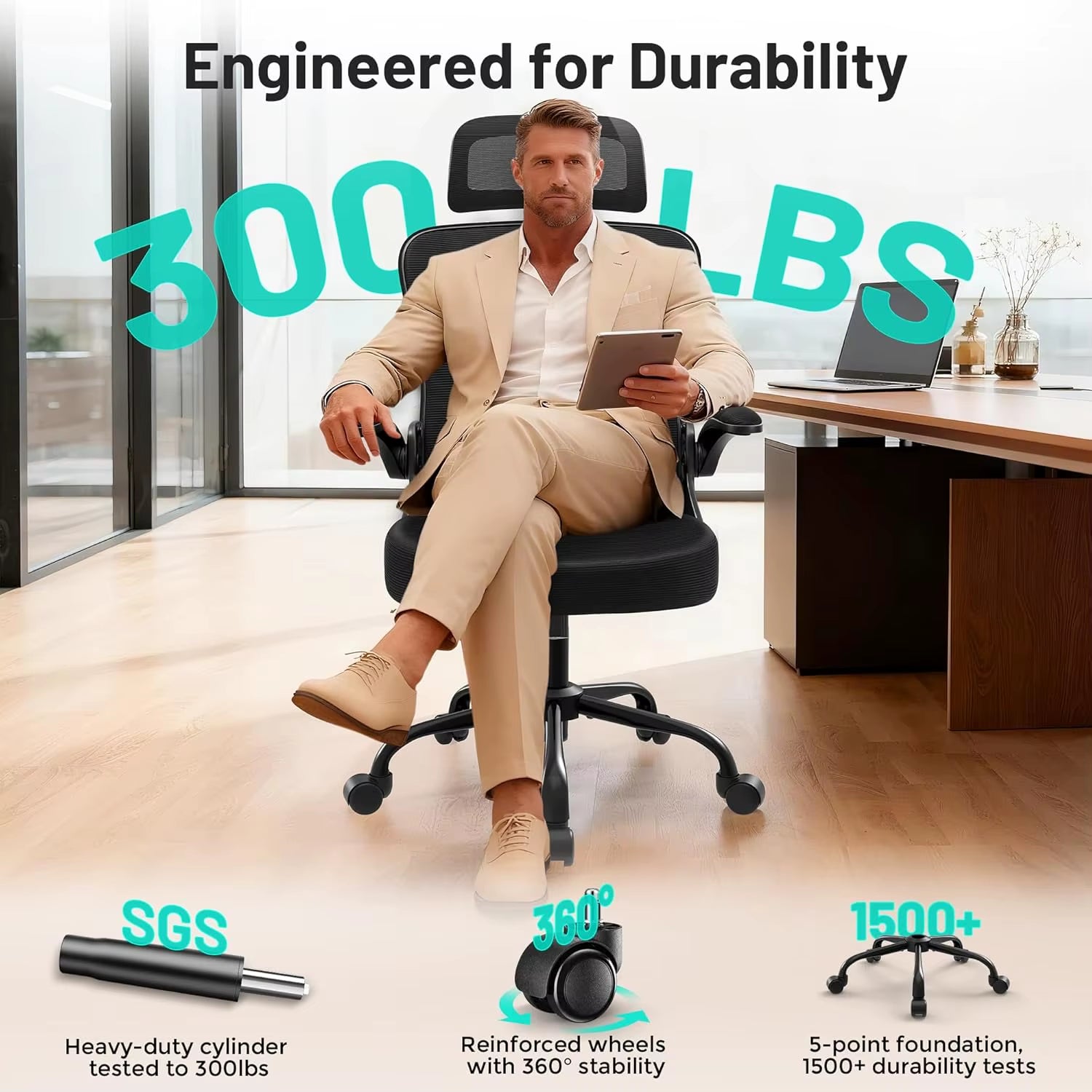 Office Chair - Ergonomic Desk Chair Breathable Mesh Chair with 2D Headrest & Adjustable Lumbar
