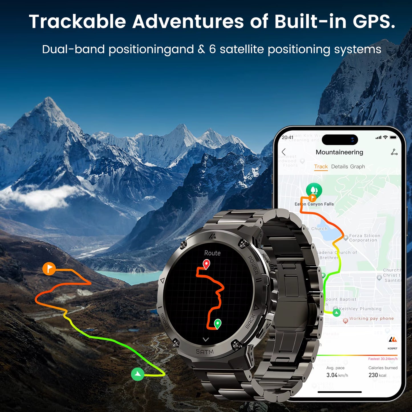 T3E GPS Smart Watch for Men Compass Altimeter Altitude Stainless Steel Shell 5ATM IP69K Waterproof 470Mah AMOLED Watches