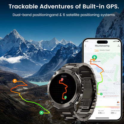 T3E GPS Smart Watch for Men Compass Altimeter Altitude Stainless Steel Shell 5ATM IP69K Waterproof 470Mah AMOLED Watches