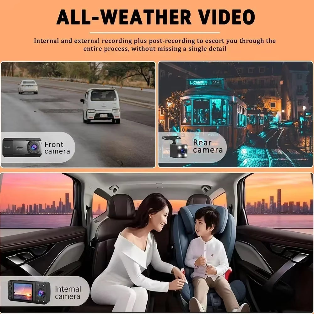 Newes 3Camera 1080P HD Dash Cam Hide Car Recording Camera Cars 2Inch DVR Camera Black Box Night Vision 24H Monitor Video Parking