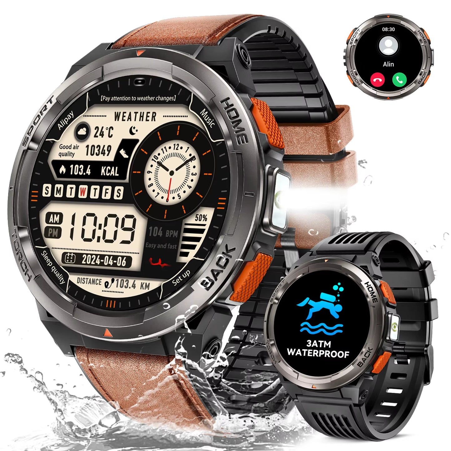 New Smart Watch KE5 3ATM Waterproof Original Design Sports Watch with Compass and Altitude Barometer LED Flashlight Call