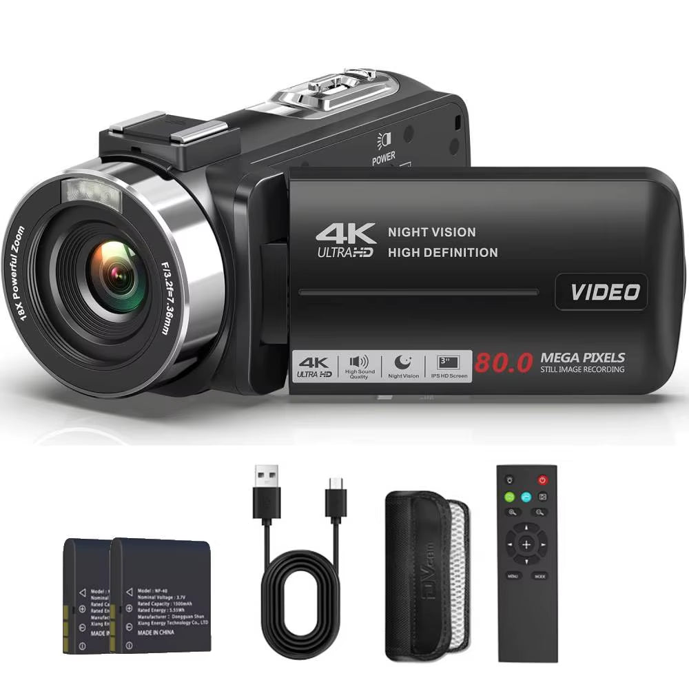 4K Video Camera Camcorder Ultra 80MP Digital Camera Vlogging Camera for Youtube 3.0" IPS 270° Screen IR Night Vision Handheld DV