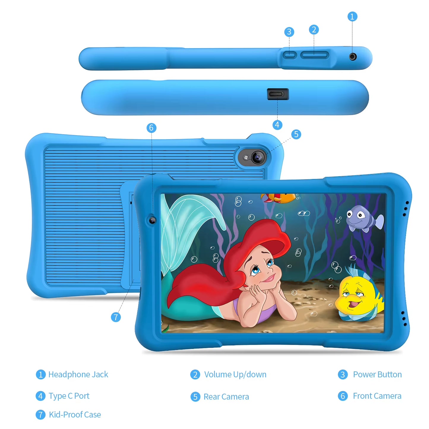 10 Inch Kids Tablet Android 12, 4GB(2+2)+32GB, Quad Core, 6000 Mah, Wifi 6, Dual Camera, Bluetooth, Toddler Tablet