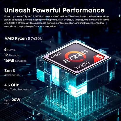 CHUWI Corebook X Gaming Laptop 14.1 Inch 2K IPS Screen  R5-7430U 16GB DDR4 RAM 512GB SSD Windows 11 Wifi6 Notebook Computer