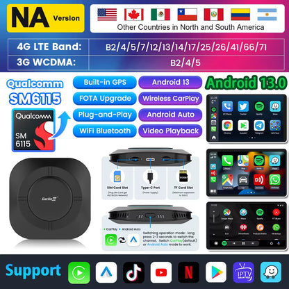 Android 13 Tv Box Carplay Android Auto 8 Core Wired to Wireless Adapter for Netflix Spotify Youtube Car Accessories