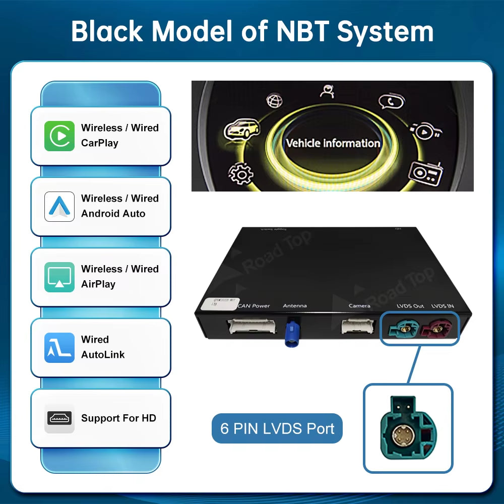 Roadtop Wireless Carplay Android Auto for Mini R55 R56 R57 R58 R60 R61 F54 F55 F56 Clubman Countryman Cooper John Cooper Works