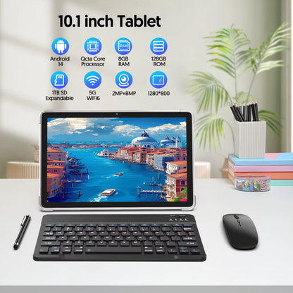 Android 14 Tablet, with Keyboard, Mouse, Protective Case, Stylus, 8(4+4) GB+128GB, Octa-Core Processor, GMS Certification