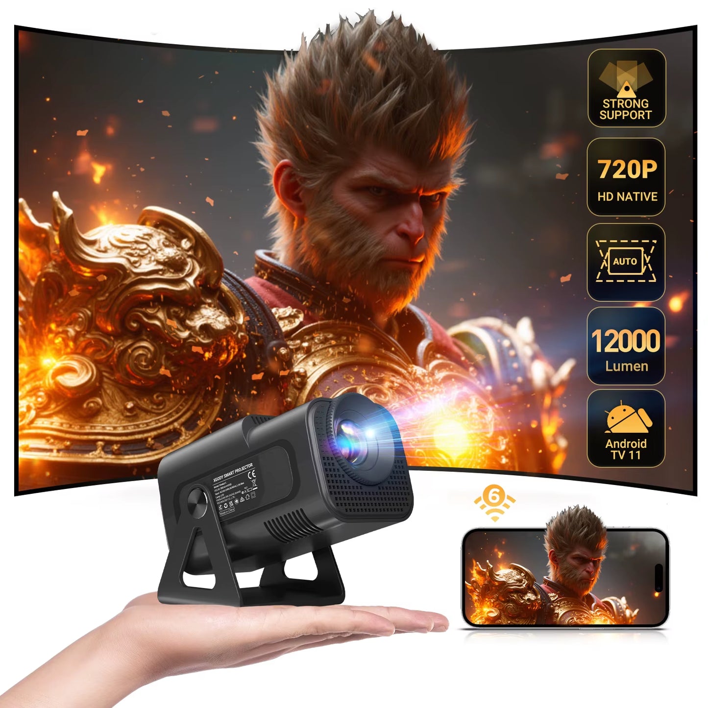 4K Projector 1080P Full HD Smart HD LED 5G Wifi Bluetooth 12000L HDMI USB Android Home Theater