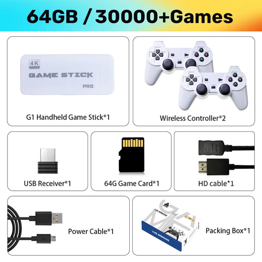 M15 Game Stick Mini TV Handheld Game Console 64G 30000+Retro Game HD Output for PS1/ARCADE/SNES/MAME/NEO GEO Wireless Controller