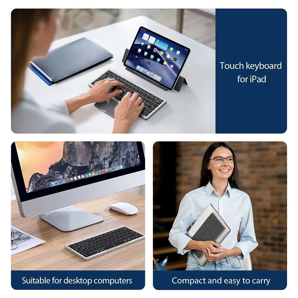 Bluetooth Keyboard Folding Keyboard with Touchpad Leather Case Rechargeable Multi-Device Wireless Bluetooth 5.2 Tablet Keyboard