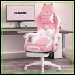 Cute Pink Gaming Chair with Cat Ears & Paw Lumbar Cushion, Ergonomic Reclining PC Chair for Girls with Footrest