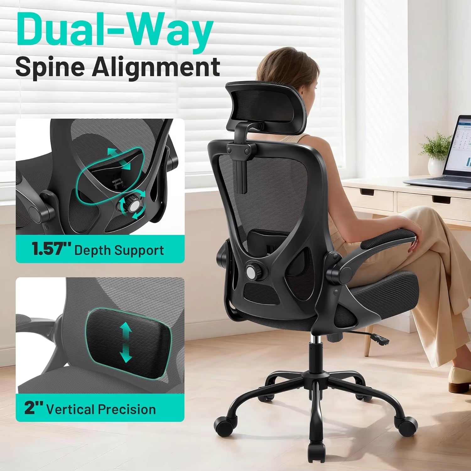 Office Chair - Ergonomic Desk Chair Breathable Mesh Chair with 2D Headrest & Adjustable Lumbar