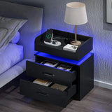 Black Nightstand with Charging Station, Bedside Table for Bedroom, LED Nightstand, Modern Night Stand with Drawers,, Customized