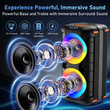 Bluetooth Speaker, Home Singing Portable Party Speaker with 2 Microphones, Dual 6.5'' Subwoofer Deep Bass, Rgb Lights, T27-T