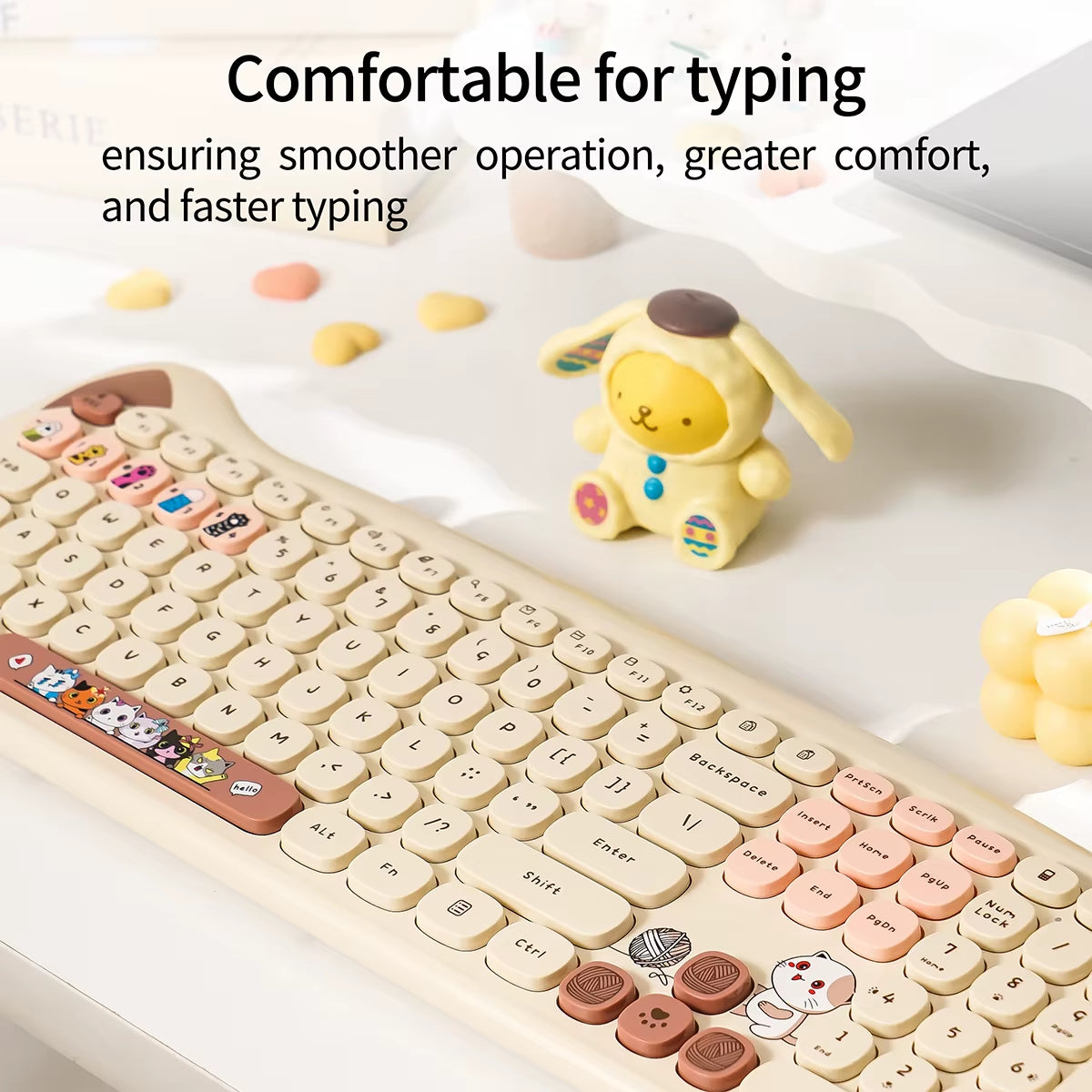 Wireless Connection Cute Cat Shape Mixed Color Keycaps Ergonomic Miaomeng plus Keyboard and Mouse Set
